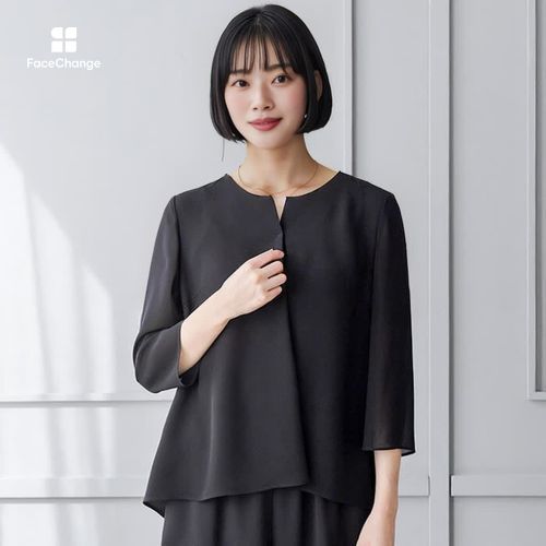 【美品】フォクシー シルクブラウス ジュエリーボタン ゆったりシアー 黒ブラック black-hair-bob-with-bangs.jpg