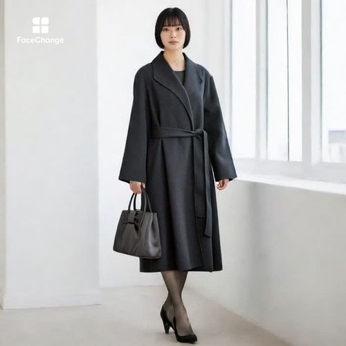 値下げ【美品】東京ソワール ウールカシミア リバーシブルコート Lサイズ　ベルト black-hair-bob-with-bangs.jpg
