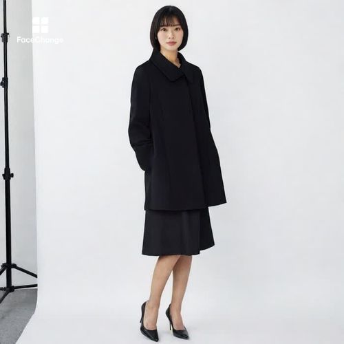 高級ウール「スーパー120」のハーフコート 9号・ブラック｜東京