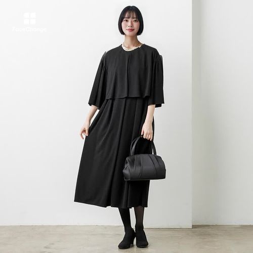 ケープ風ワンピース＆スタンドカラージャケット M・ブラック｜東京