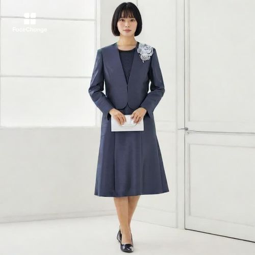 ラッセルレースとシャンタンのコンビワンピース 9号・ネイビー｜東京