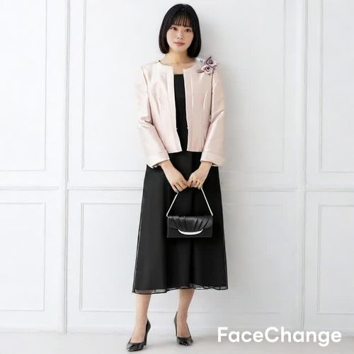 シフォンのフレアーワンピース 9号・ネイビー｜東京ソワール