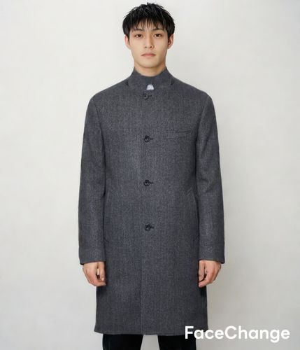 カシミヤ混 ヘリンボーン ビーバー コンバーチブルカラーコート