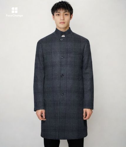 カシミヤ混 チェック ビーバー コンバーチブルカラーコート(11333307