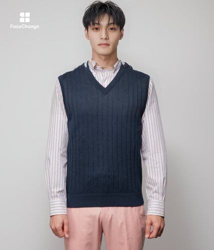 ウォッシャブル】リネンポリエステル Vネックニットベスト(11572523