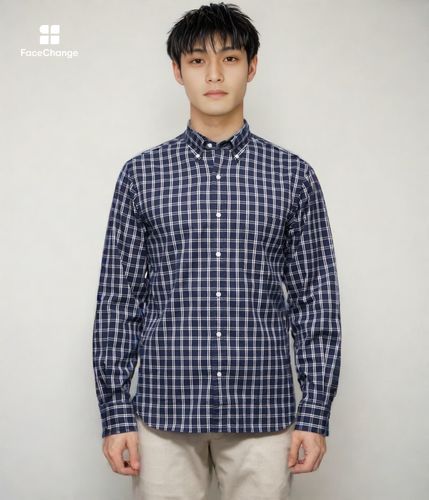 ピケ チェック 長袖ショートボタンダウンシャツ(11763708-2024