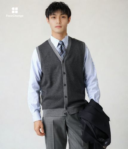 ウォッシャブル】ツイルライク 前開きニットベスト(16576500-2025