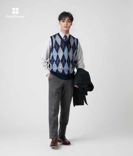 ウォッシャブル】アーガイル Vネックニットベスト(16576501-2025