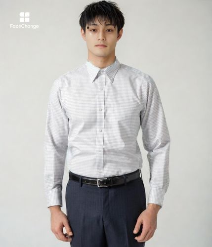 NY CARE FREE マイクログラフチェック 長袖ボタンダウンシャツ