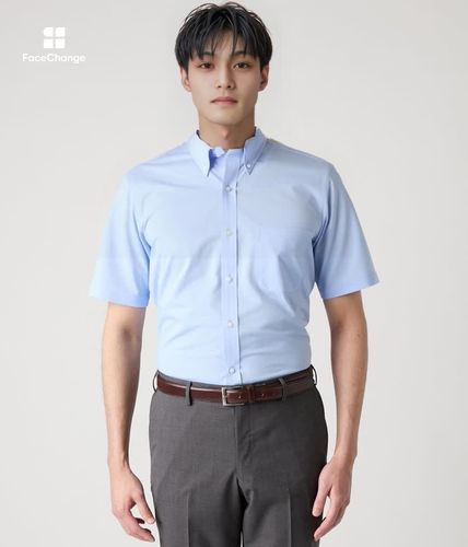 接触冷感・ストレッチ】ハイゲージジャージー 半袖ボタンダウンシャツ