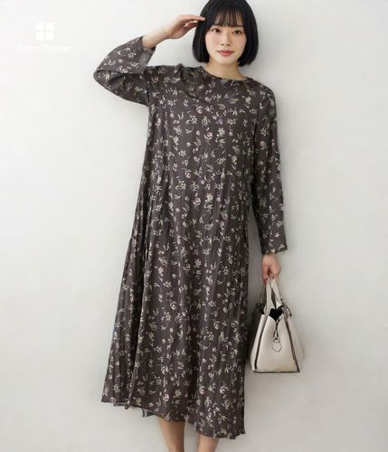 WEB限定】ma couleur(マ クルール) フラワープリント 切替えギャザー