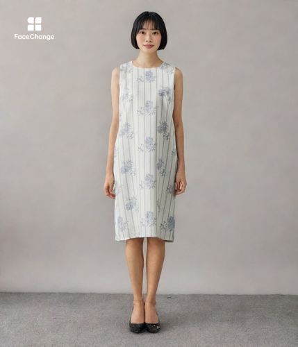 ウォッシャブル】フラワーヘリンボーンストライプ ノースリーブサック