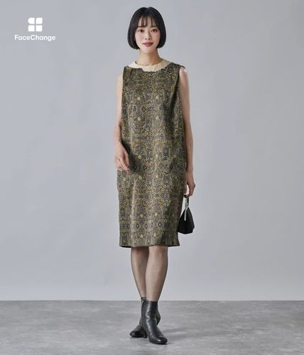 アールヌーボーボタニカルプリント サックドレス(26406506-2025