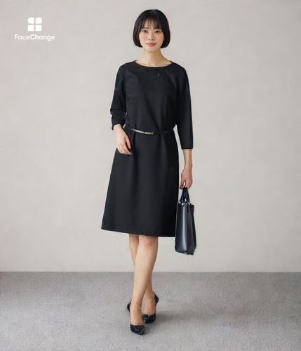 【極美品】定価39600円 45R ウール ロング ワンピース Aライン ウールギャバ 7分袖Aラインワンピース(26429000-2023)｜ファッション