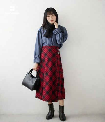 ウールタータン アシメキルトスカート(51256256-2025)｜ファッション