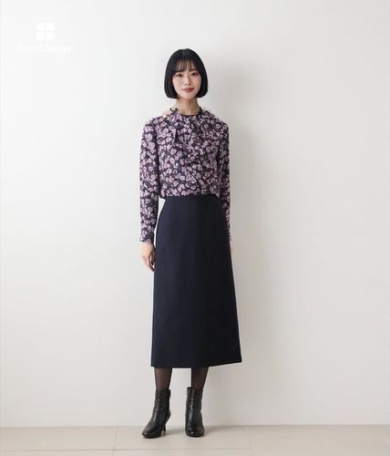 ストレッチ】ウールブレンドダブルクロス ロングタイトスカート