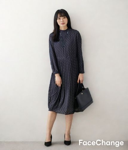 シャルマンドットプリント スタンドネックワンピース(51415113-2025