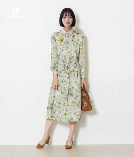 ルミナスフラワープリント フロントタックワンピース(51418122-2026