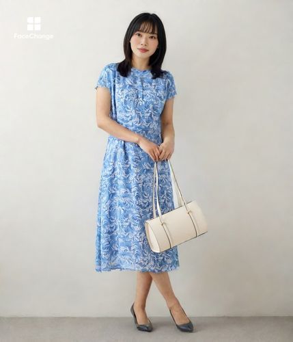 リーフブーケプリント フレンチスリーブワンピース(51455270-2025