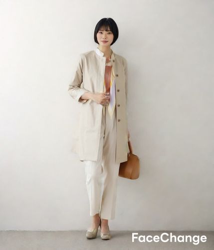 ナチュラルブライトクロス ノーカラー比翼コート(51552120-2024