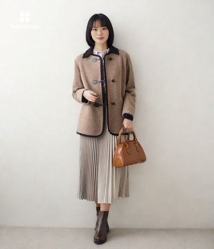 スライバーニット ノーカラーダッフルコート(51556250-2025