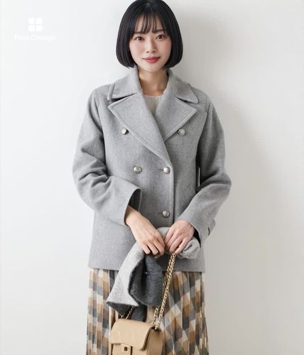 グレー ピーコート セール】quaranciel: メルトン ビッグ カラー Pコート（ピーコート