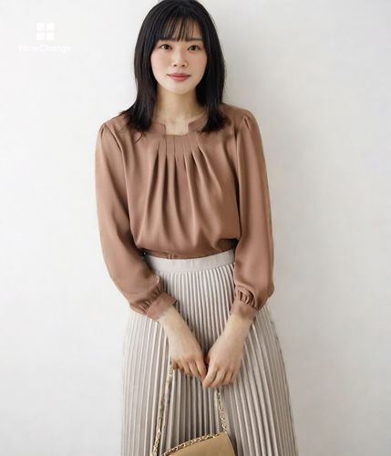 新品タグ付！45R/ウール混　ショート丈　ブラウス ミックス調綿混刺しゅうブラウス◎ | 京都通販ミセスのファッション館