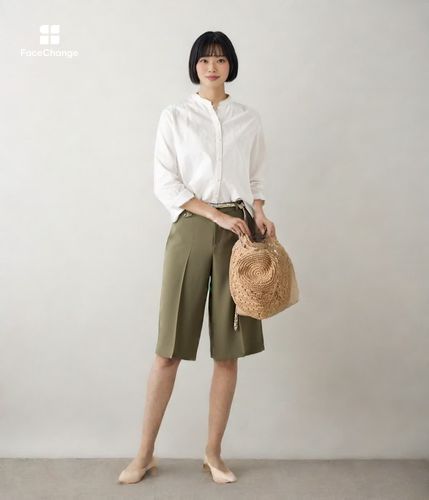 コットンリネンドビーストライプ 7分袖スキッパーブラウス(51645262