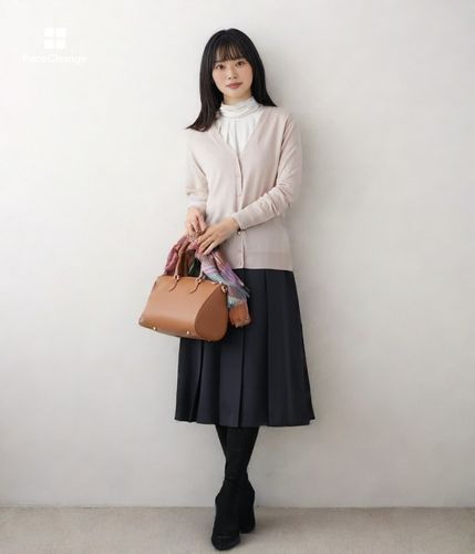 手洗い可能】セルロースウール天竺16G 配色スカラップVネック