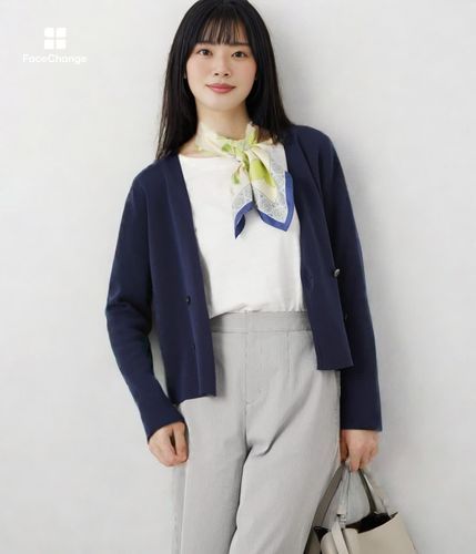 まいてぃ】アニュアンス ハーフスリーブハイゲージニットジャケットNVY