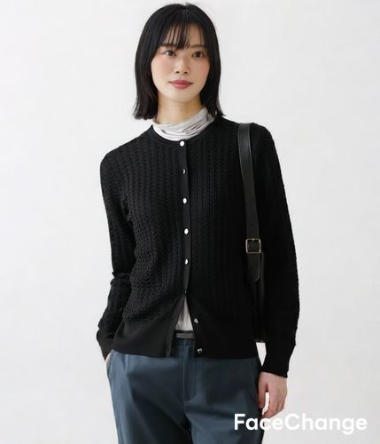 手洗い可能】ケーブルクルーネックカーディガン(51716550-2025