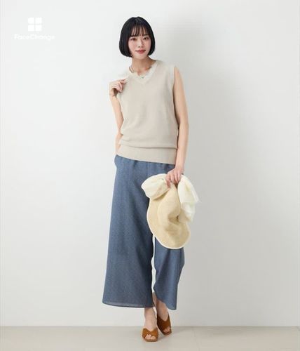 ノースリーブ リネンライクワッフル Vネックノースリーブプルオーバー(51725660-2025