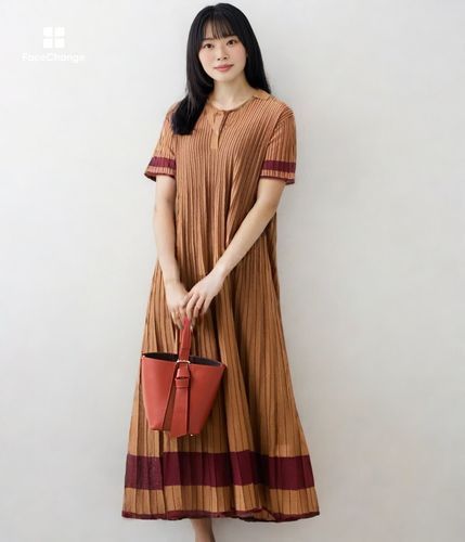 ❇️2025春夏新作レッド千鳥格柄シルクロングワンピース tfs-4994.jpg