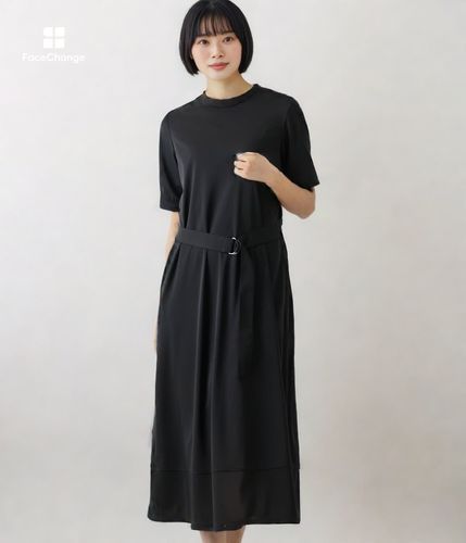 強撚スムース ハイネック5分袖カットソーワンピース(51845953-2025