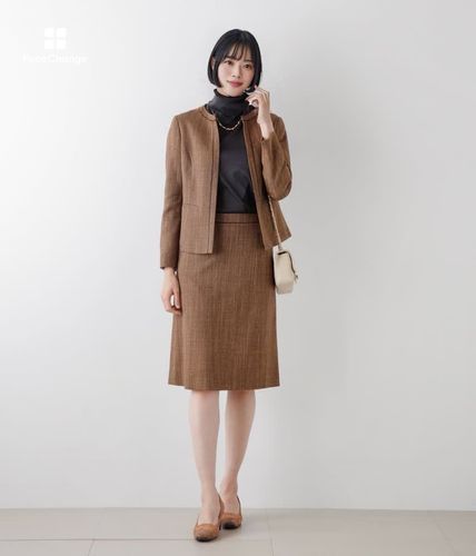 L】クラフトスラブツィードパイピングノーカラージャケット(54113151