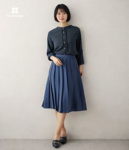 L】ポリエステルソフトクロス プリーツスカート(54213155-2024