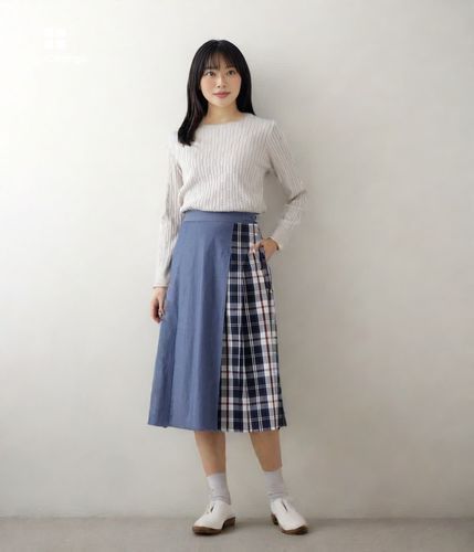 L】ダンガリー＆ニューヨーカータータン キルト風スカート(54252216