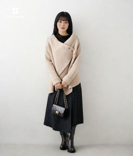 L】ウールブラックウォッチ アシメキルトスカート(54256255-2025