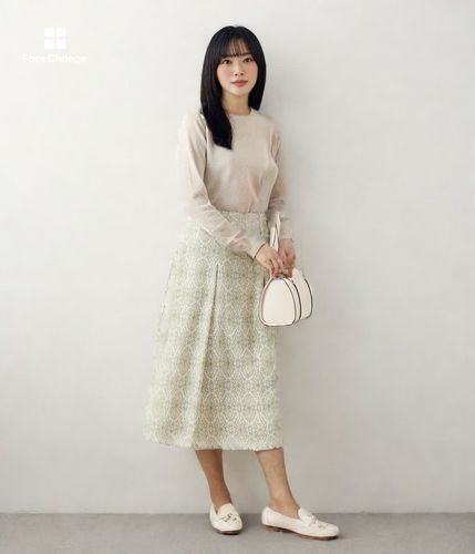 L】ミモザプリント タックフレアスカート(54265221-2025