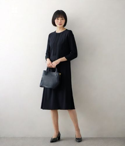 L】ポリエステルライトジョーゼット ピンタックフレアワンピース