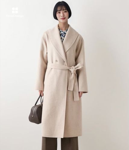 L】ウールナイロンリバー ショールカラーロングコート(54516170-2025