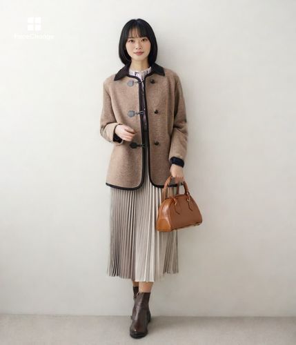 L】スライバーニット ノーカラーダッフルコート(54556250-2025