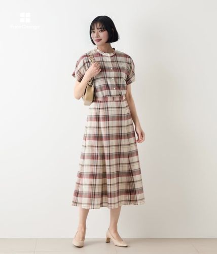 L】リネン混マドラスチェック ドルマンスリーブブラウス(54655263-2025