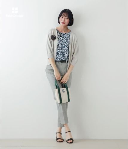 L】和紙コットン 7分袖ブルゾンカーディガン(54712650-2024