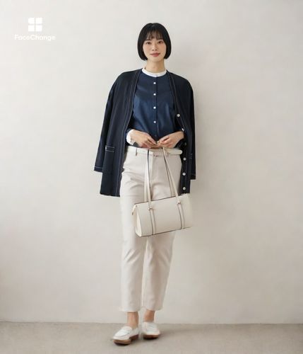 CURRENTAGE / カーディガン(薄手)/--/コットン/WHT/ボーダー/A2541UTS401 L】コットンポリエステル 配色ステッチVネックロングカーディガン