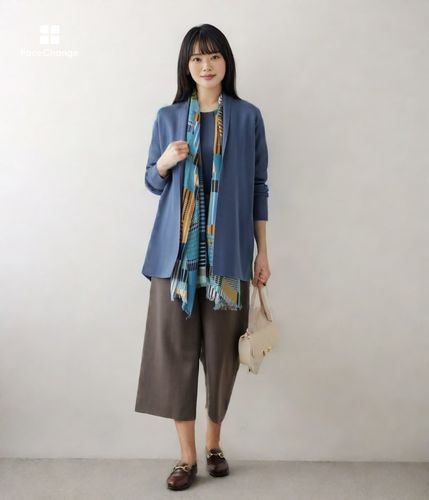 L】【手洗い可能】ウールアクリル16G 着流しショールカーディガン