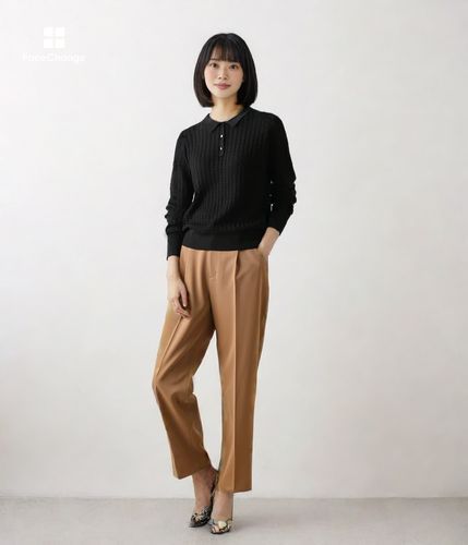 L】【手洗い可能】ケーブルニットポロシャツ(54726550-2025