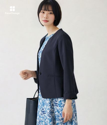 ウォッシャブルストレッチ ノッチドラペル1釦ノーカラージャケット