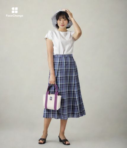 マドラスチェック 6枚はぎフレアスカート(71252435-2024