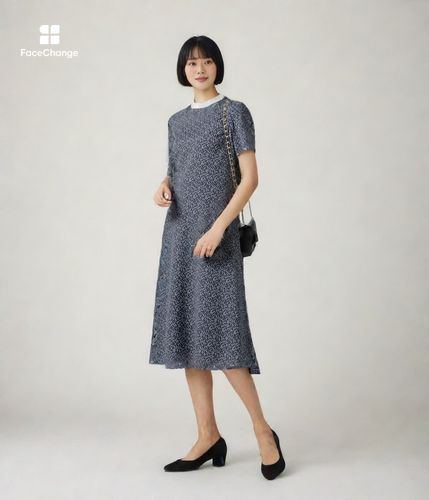 ランダムバープリント 半袖フレアワンピース(71452443-2024